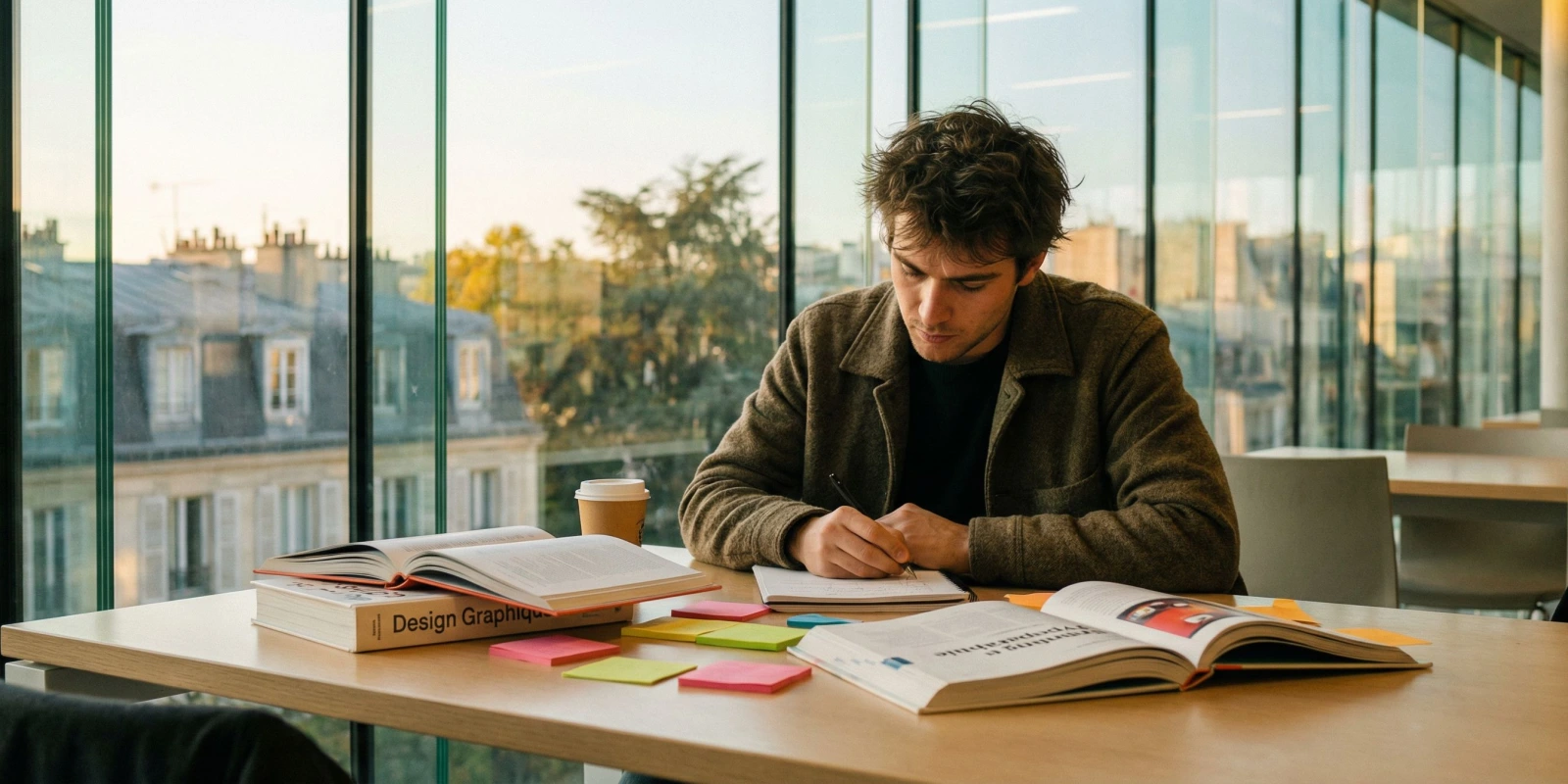 5 conseils pour réussir ton examen BTS MV 2026 Étudiant en BTS MV préparant son examen avec concentration et organisation